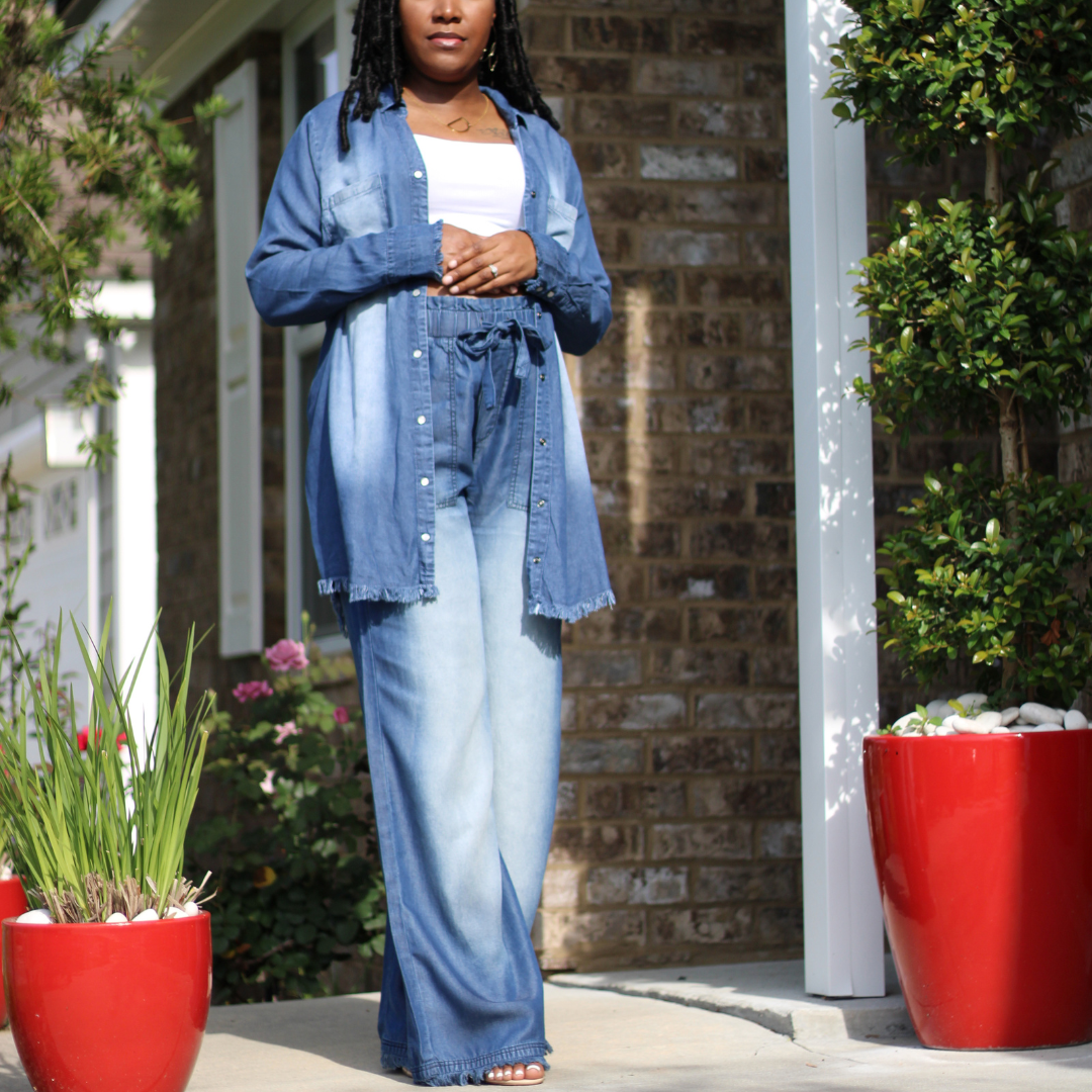 Chambray Wide Leg Pants
