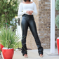 Faux Leather Stacked Pants - Black