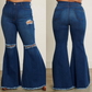 Plus Size Distressed Flare Jeans Medium Stone Color