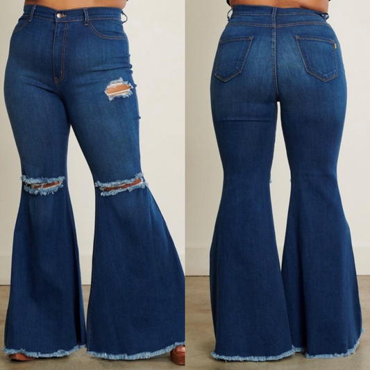 Plus Size Distressed Flare Jeans Medium Stone Color