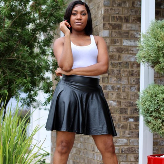 High Waist Vegan Leather Skirt - Black