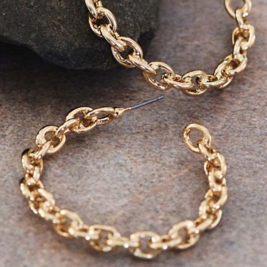 Gold Link Chain Hoop Earrings
