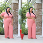 Short Sleeve Elastic Waist Jumpsuit - Ash Rose (Curves/Plus)