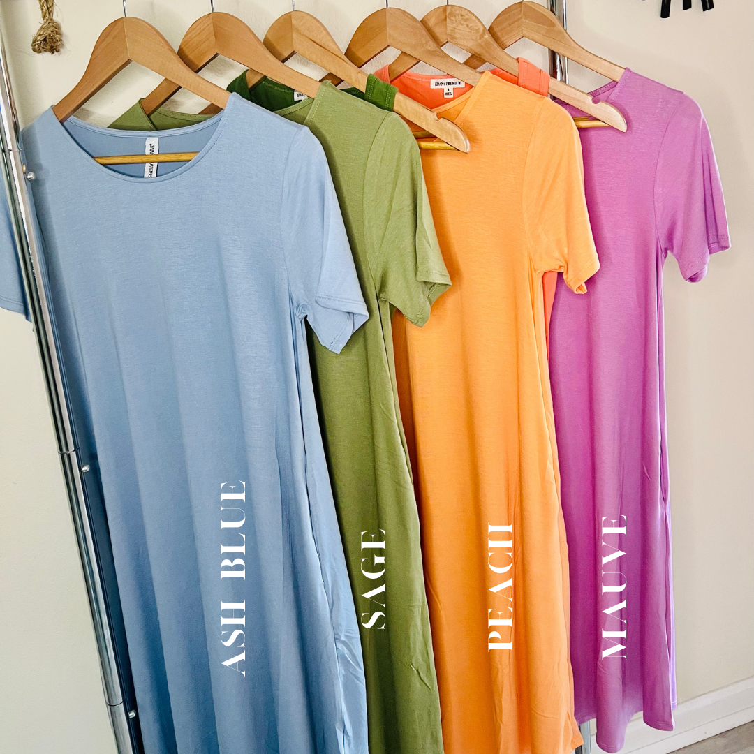 Short Sleeve Viscose Dress (Multiple Colors)