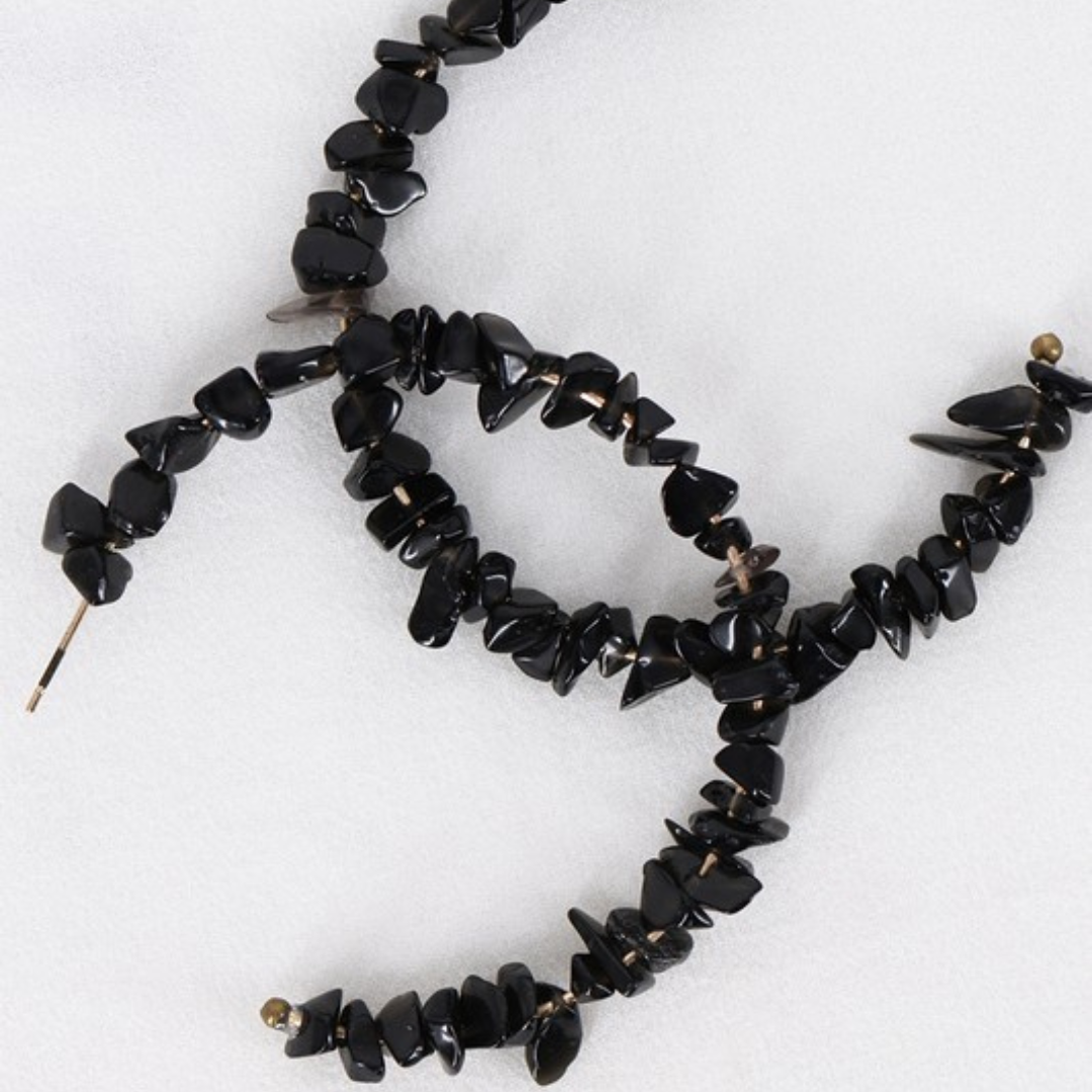 Boho Black Stone Beaded Earrings